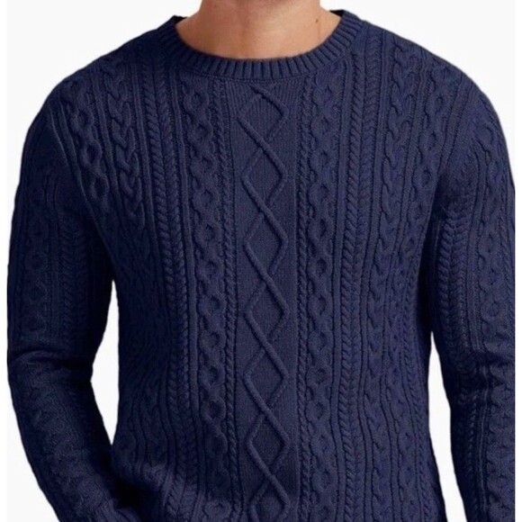 New Goodthreads Men’s Size L T Cable Knit Crewneck Sweater Navy Blue Long Sleeve - Picture 1 of 15